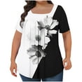 thumbnail image 2 of Frostluinai Womens Plus Size Tops Tunic Short Sleeve Floral Shirts Square Neck Pleated Tshirts Casual Color Block Blouses Funny Shirts for Women, 2 of 5