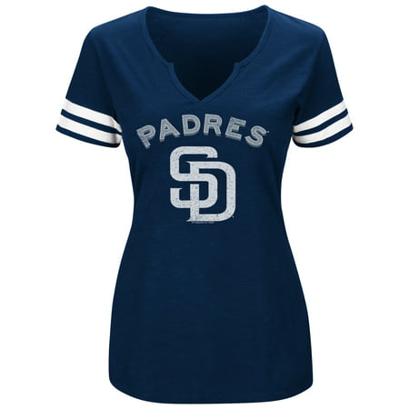 Women's Majestic Navy/White San Diego Padres Decisive Moment V-Notch (Best Craft Beer San Diego)