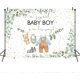 thumbnail image 3 of Fondo de bebé niño para baby shower, hojas verdes, decoraciones para baby shower, acuarela floral, eucalipto, puntos dorados, decoración para mesa de pastel, pancarta, accesorios de estudio para, 3 of 3
