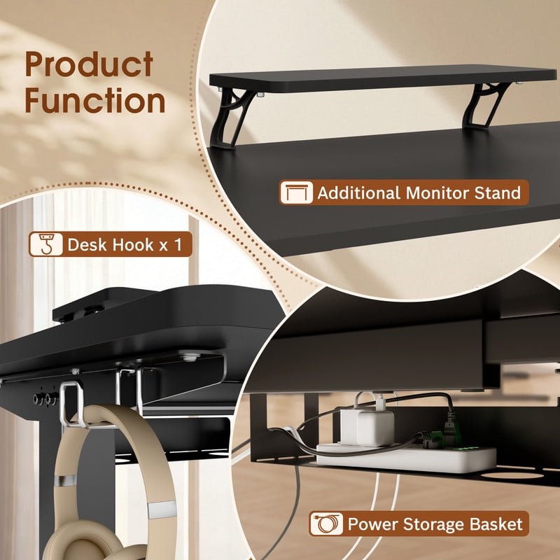 Homall L-Shaped Electric Standing Desk with Monitor Stand, 63 x 48 inch Height Adjustable Sit Stand Corner Desk, Computer Workstation for Home Office, Black