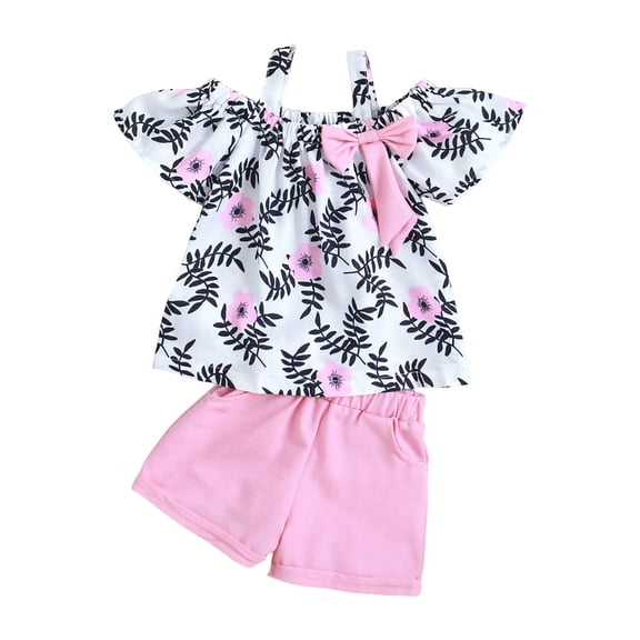 KEXE Girls 2 Piece Outfits Baby Girl 18 Months Clothes Toddler Girls Clothes Summer Outfits Baby Kids Short Sleeve T-Shirt Tops Shorts Sets