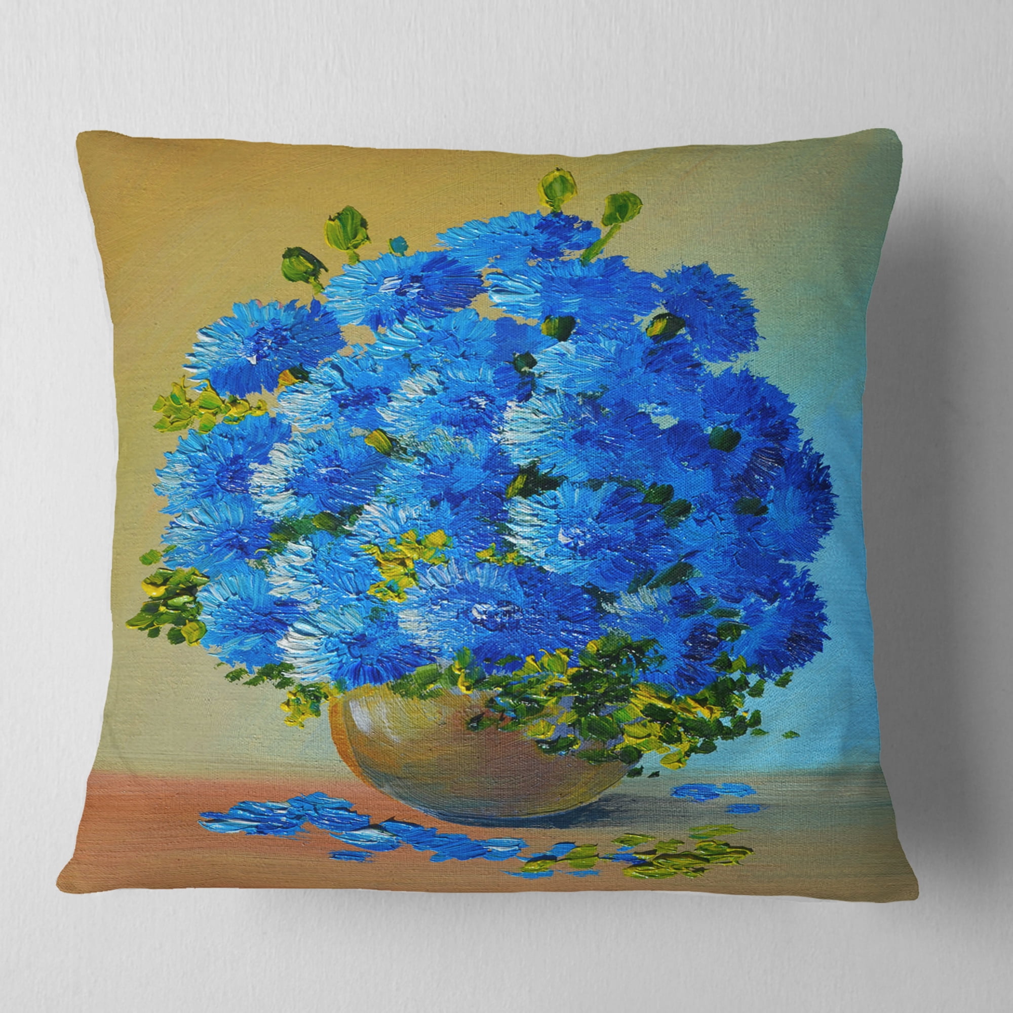 Designart A Bouquet of Blue Flowers - Floral Throw Pillow - 18x18