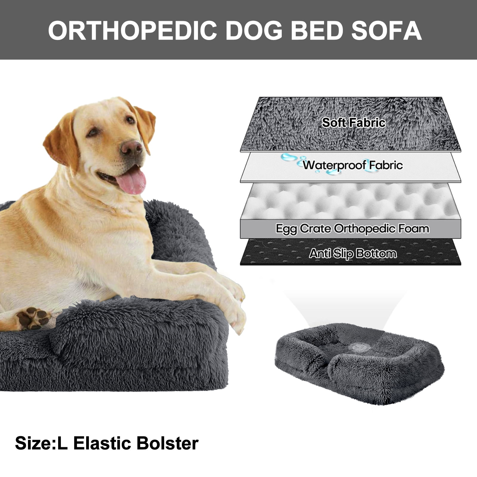 PayUSD Warming Fluffy Orthopedic Dog Beds for Large Dogs,Dog Bed with Plush Thick Egg Foam Support and Non-Slip Bottom, Large Waterproof and Machine Washable Pet Bed Cover