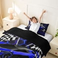 thumbnail image 3 of Erosebridal Speed Sports Car Twin Bedding for Kids Boys, Neon Blue Honeycomb Duvet Cover Set, Black Reversible, 1 Duvet Cover and 1 Pillowcase (No Comforter), 3 of 5