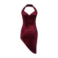 thumbnail image 5 of IROINNID Deals Formal Dress for Women Wedding Guest Evening Night Party Dress Elegant High Fork Irregular Halter Sleeveless V-Neck Knee-High Dress,Burgundy, 5 of 6