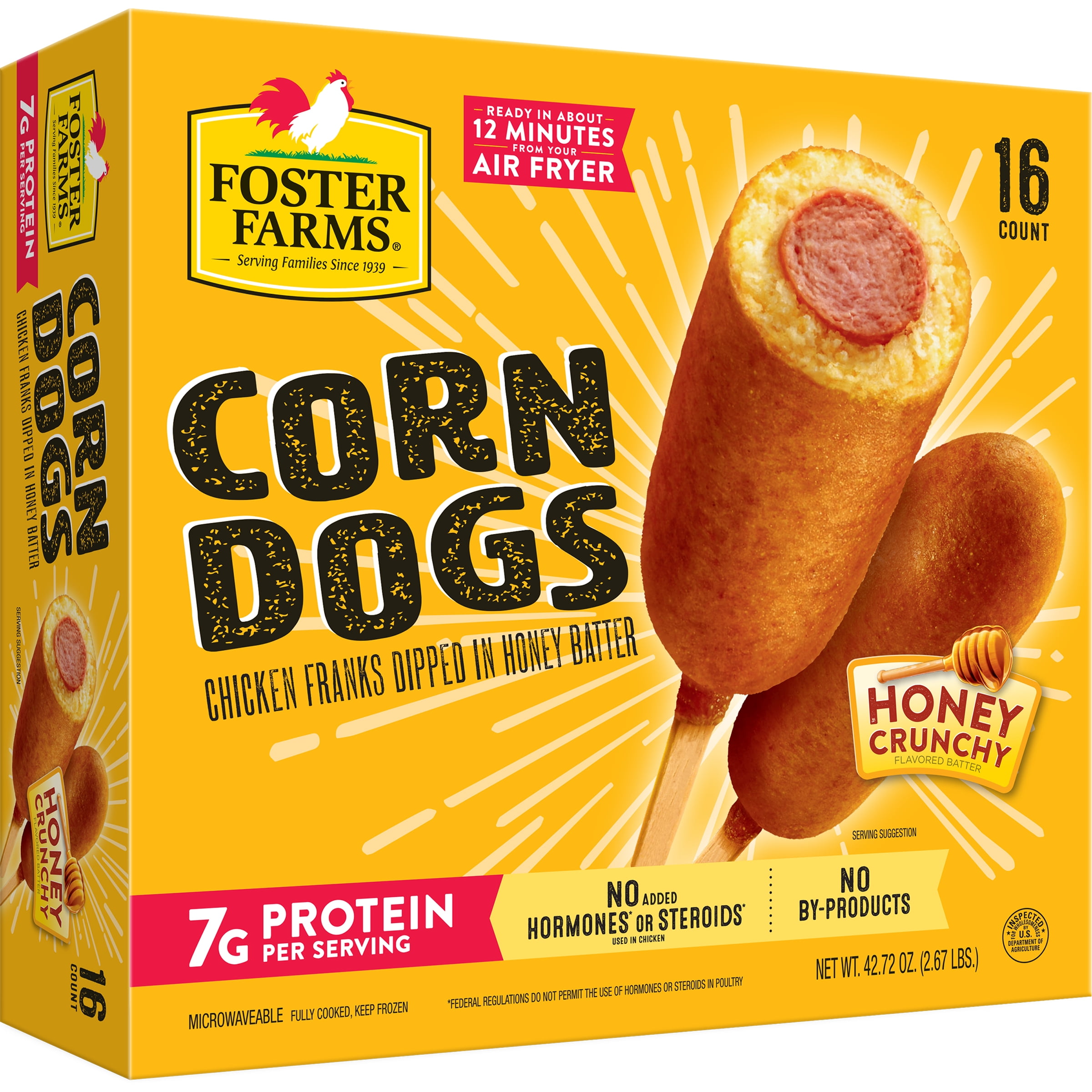 Foster Farms Honey Battered Chicken Frank Corndogs Fully Cooked 42.72 oz (2.67 lb) box