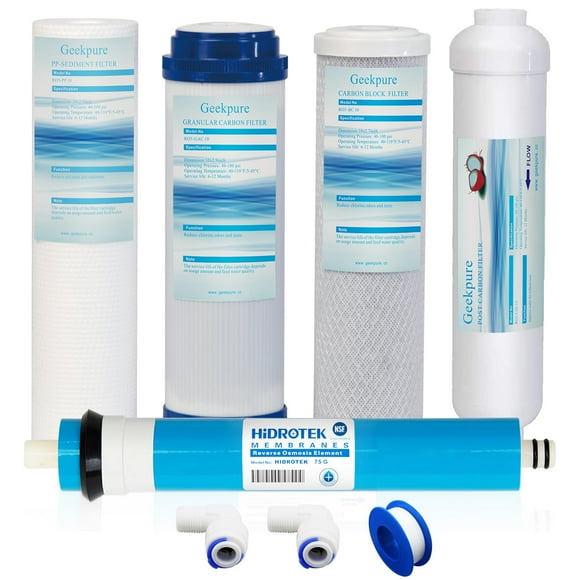 Geekpure 5 Stage Reverse Osmosis Replacement Filter Set with 75 GPD Membrane -Standard 10 Inch