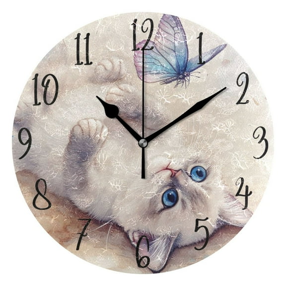 WOBOGO Blue Eyes Ragdoll Cat Wall Clock 10in Silent Mechanism Battery Operated Retro Style for Living Room Bedroom and Kitchen Black Pointer