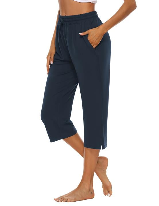 Sarin Mathews Womens Capri Pants Comfy Wide Leg Drawstring Sweatpants Lounge Pajama Capris Workout Pants with Pockets 