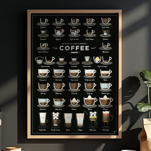 Coffee Guide Poster - 38 Ways to Make a Perfect Coffee - coffee lover , kitchen poster coffee station, Unframed Paper Poster 8x10in
