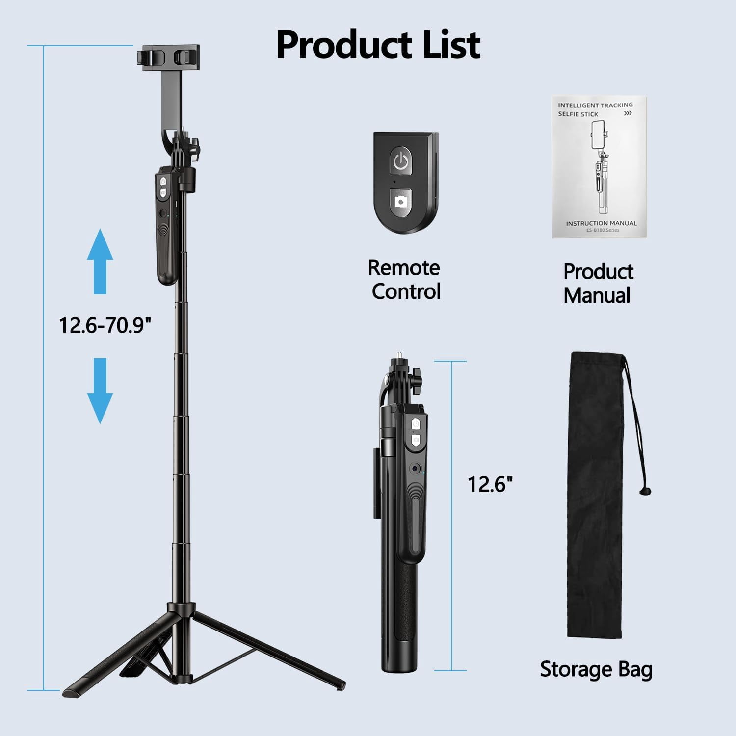 NEOYFC  Face Tracking Tripod 360° Rotation with Stand, 70.9" Motion Sensor Phone Tripod Stand, No App, Gesture Control, Smart Face Body Auto Tracking Selfie Stick Tripods for Video Record/