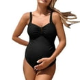 thumbnail image 2 of hengsof Summer Maternity One-Piece Swimsuit, Sleeveless Square Neck Shirred Bathing Suit for Pregnancy Beach Pool Wear, 2 of 6