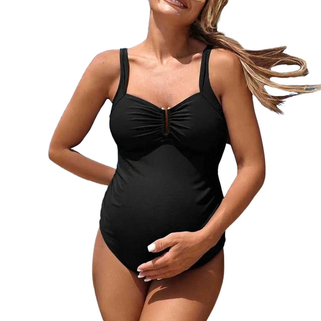 RXMEKW Maternity Swimsuit Off-Shoulder Backless Bikini with Drawstring for Women One-Piece Swimsuit for Pregnancy Navy Blue