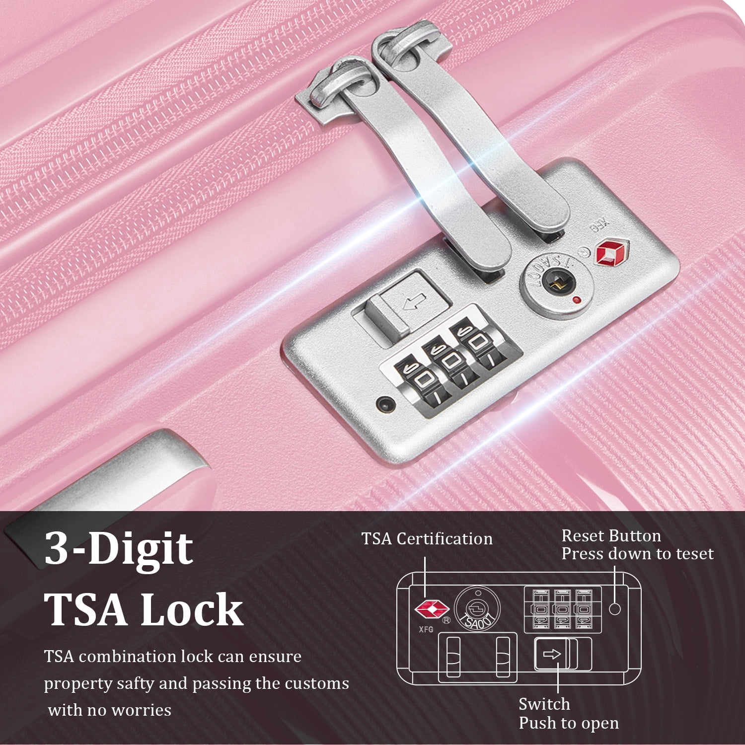 PC Hardshell 3-Piece Luggage Set with TSA Lock, 21" Carry-On + 29" Expandable Spinner Suitcase, Lightweight Durable Travel Luggage with 360° Wheels