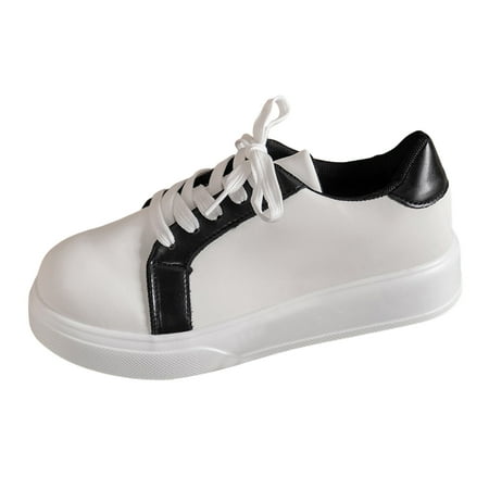 QYZEU Comfortable Tennis Shoes for Women Casual Shoe Women Ladies Fashion Leather Colored Round Toe Lace Thick Sole Shoes Woman Shoe Casual Walking Lightweight Shoes White 42