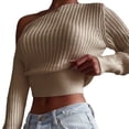 thumbnail image 1 of Seyurigaoka Women Casual Sexy Knitwear, Solid Color Off-the-shoulder Long Sleeve Crop Tops, White/ Black/ Pink/ Khaki, 1 of 6
