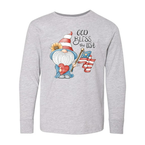 Inktastic God Bless the USA Gnome Long Sleeve Youth T-Shirt