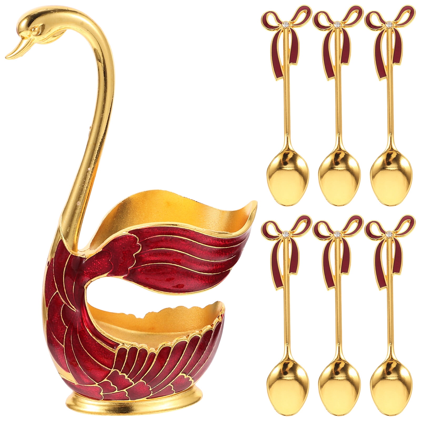 1 Set Metal Coffee Spoon Swan Shape Spoon Holder Dessert Spoon Swan