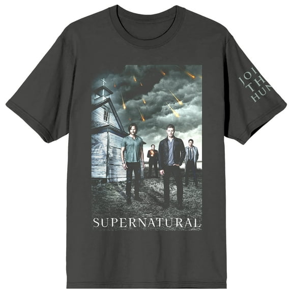 Supernatural Character Art and Logo Men's Charcoal Gray Short Sleeve Crew Neck Tee-Medium