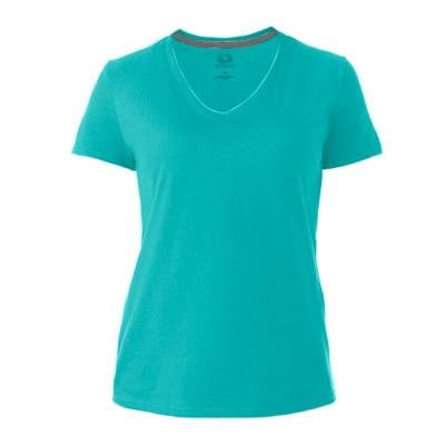 Playera Fruit Of The Loom para Mujer, Cuello V Manga Corta Azul Claro Talla EG