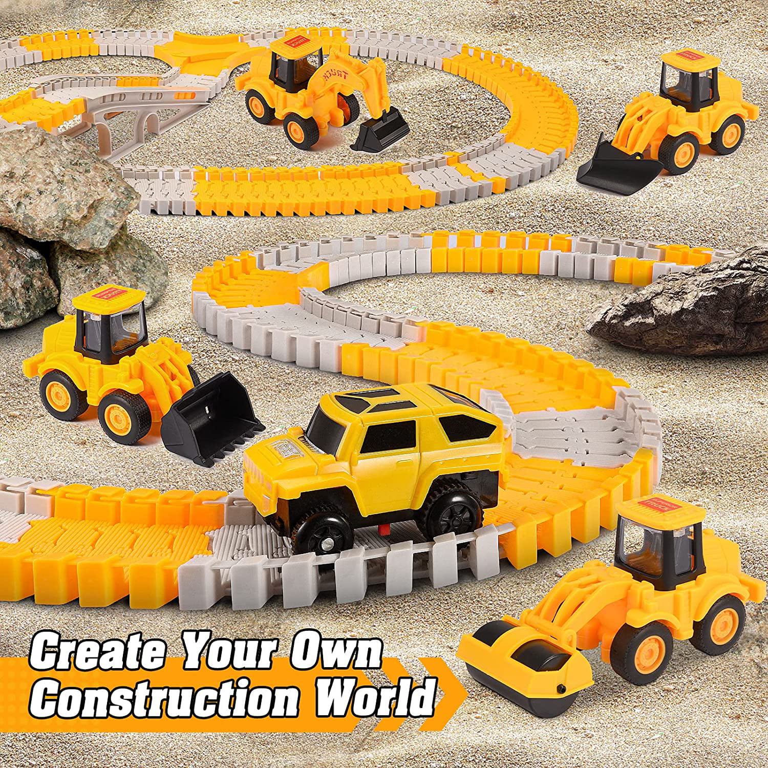 TopDollo Construction Toys Cars for Boys Gifts Age 3-12 Race Track Cars Boys Toys Age 3-12 Track Toys Cool Toys for Kids 3-12 Engineering Toys Stem Building Toys Toys for 3-12 Year Old Boys 