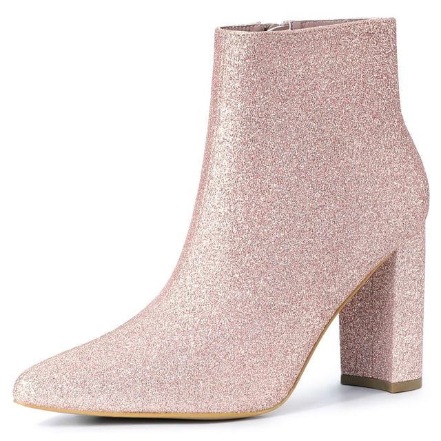 Unique Bargains Bottines Chelsea à Paillettes pour Femmes à Bout Pointu à Talon Bloc