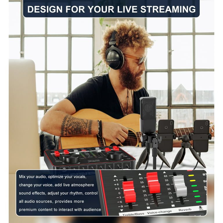 Live Sound Card Set, G1 Audio Mixer Kit with Microphone,Audio Interface Voice USB Podcast Equipment Bundle for Streaming/Singing/Gaming on Phone or PC - Walmart.com