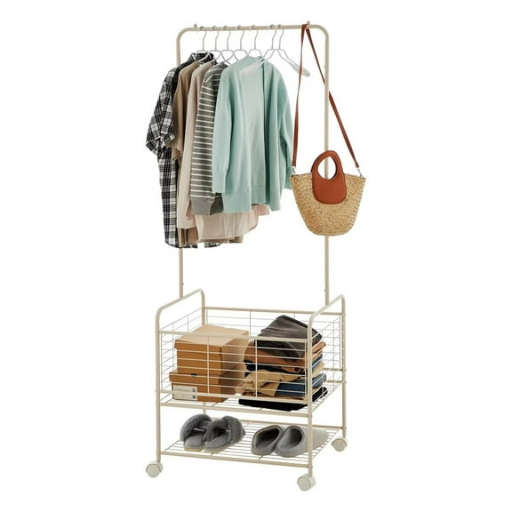 BENESKY Metal Laundry Cart with Hanging Rack & Storage Shelves, 3-In-1 Rolling Hamper with Wheels