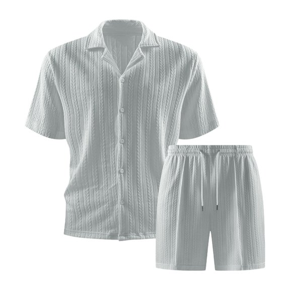 USNSM Men's Summer Breathable Lightweight Shorts Sets, Loose Short Sleeve Lapel Button Down Shirt and Shorts Beach Vacation Outfits Gray XXL