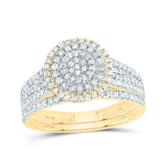 10kt Yellow Gold 5/8 Cttw Natural Diamond Round Double Halo Wedding Engagement Anniversary Bridal Set, Women Size: 5-9