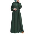 thumbnail image 2 of Robe Longue Décontractée pour Femmes Robe de Couleur Unie Bouton V Cou Robe Élégante à Manches Longues Robe Swing Grande Mode, 2 of 5
