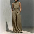 thumbnail image 2 of Guluxicc 2 Piece Women's Outfit Sets Turtleneck Sleeveless Top Wide Waistband High Waist Wide Leg Pants Casual Summer Sets, 2 of 8