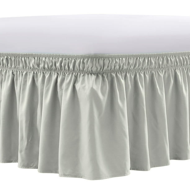 NEWEEN Wrap Around Bed Skirts for Queen Beds 15 Inches Drop, Silver