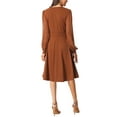 thumbnail image 3 of INSPIRE CHIC Women's Wrap Dress V Neck Lantern Long Sleeves Swiss Dots Midi Dress with Pockets M Caramel, 3 of 6