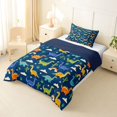 thumbnail image 3 of Metsweet Cartoon Dino Twin Comforter Sets 2pcs, Kawaii Rainbow Dinosaur Cactus Bedding Set, Blue Green Orange,Navy Blue Reversible,1 Comforter and 1 Pillowcase, 3 of 6