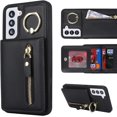 thumbnail image 2 of Samsung Galaxy S21 Case with Card Holder for Women, Samsung Galaxy S21 Phone Case Wallet with Credit Card with Ring Kickstand Zipper Slim Stand Case - Black, 2 of 7