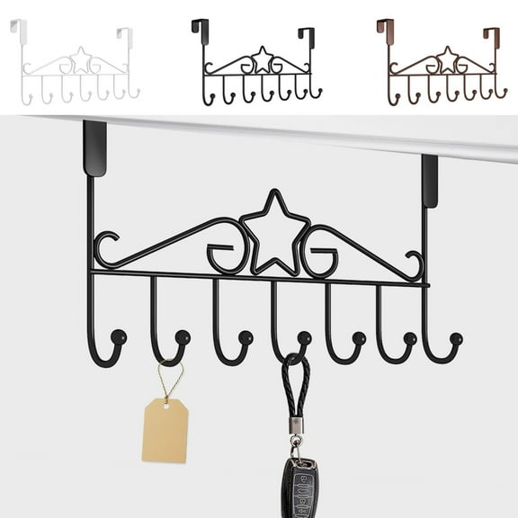 Over the Door Hook Rack | Hanging Closet Organizer | No-Drill Iron Storage, Anti-Scratch U Hooks, Durable for Coats, Towels, Bathroom Entryway | Multicolor