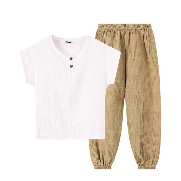 CHEEREAM Summer Sets For Kids Jogger Pants and Short Sleeve Button Crew Neck Shirt Boys Leisure Active Beach 2-Piece Outfits