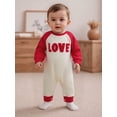 thumbnail image 4 of BemeyourBBs Newborn Valentines Day Outfit Baby Boys Girl Love Jumpsuit Long Sleeve Crewneck Striped Embroidery Romper Onepiece Clothes, 4 of 9