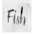 thumbnail image 3 of Fishing Theme Shower Curtain, Fish Writing in Watercolor Style on Dusty Background Abstract Art, Fabric Bathroom Set with Hooks, 69W X 75L Inches Long, Dark Grey Pale Grey, by Ambesonne, 3 of 3