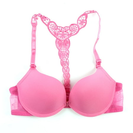 

Womens Sexy Front Closure Lace Racer Back Push Up Seamless Bra