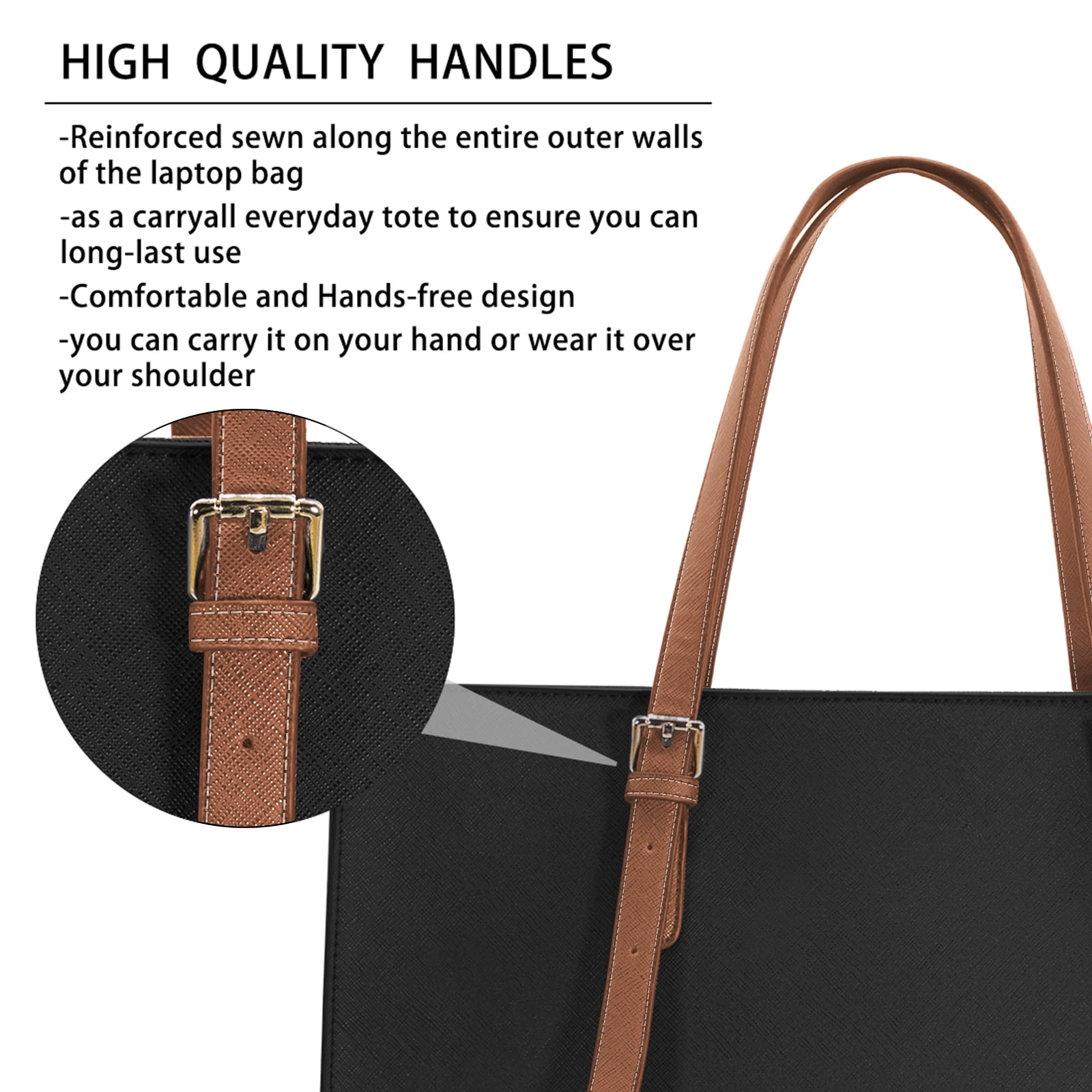 Laptop Bag for Women 15.6 Inch Computer Tote Bag Large Capacity Handbag Waterproof Lightweight Leather Business Office Briefcase Shoulder Bag Professional Office Work Bag,Black and Dark Brown