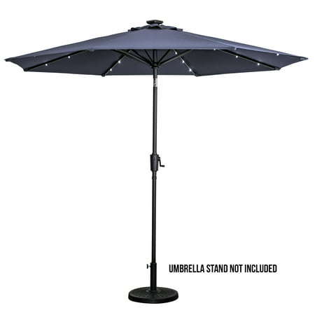 Sun Ray - 9' Round 8Rib Solar Lighted Umbrella - Taupe