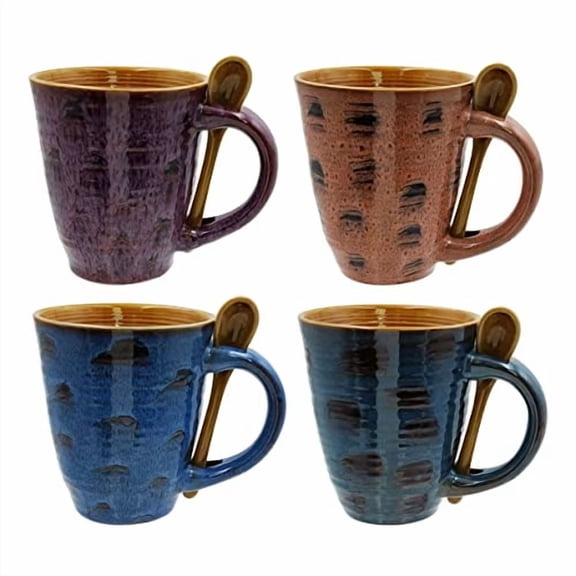 Rockin Mug Glazed Ceramic Coffee Mugs Set of 4, Large Coffee Mug with Handle Kitchen Decor Coffee Cup 16 oz Gift for Mom, Polka Dot Large Coffee Mugs Set (Assorted Colors)