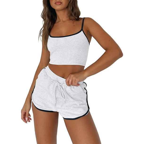 Conjunto De Pantalones Cortos De Yoga Mujeres Crop Tops Shorts Chaleco casual Tops Shorts Ropa deportiva Trajes Gris M Ygjytge para Mujer Gris T S Walmart en linea