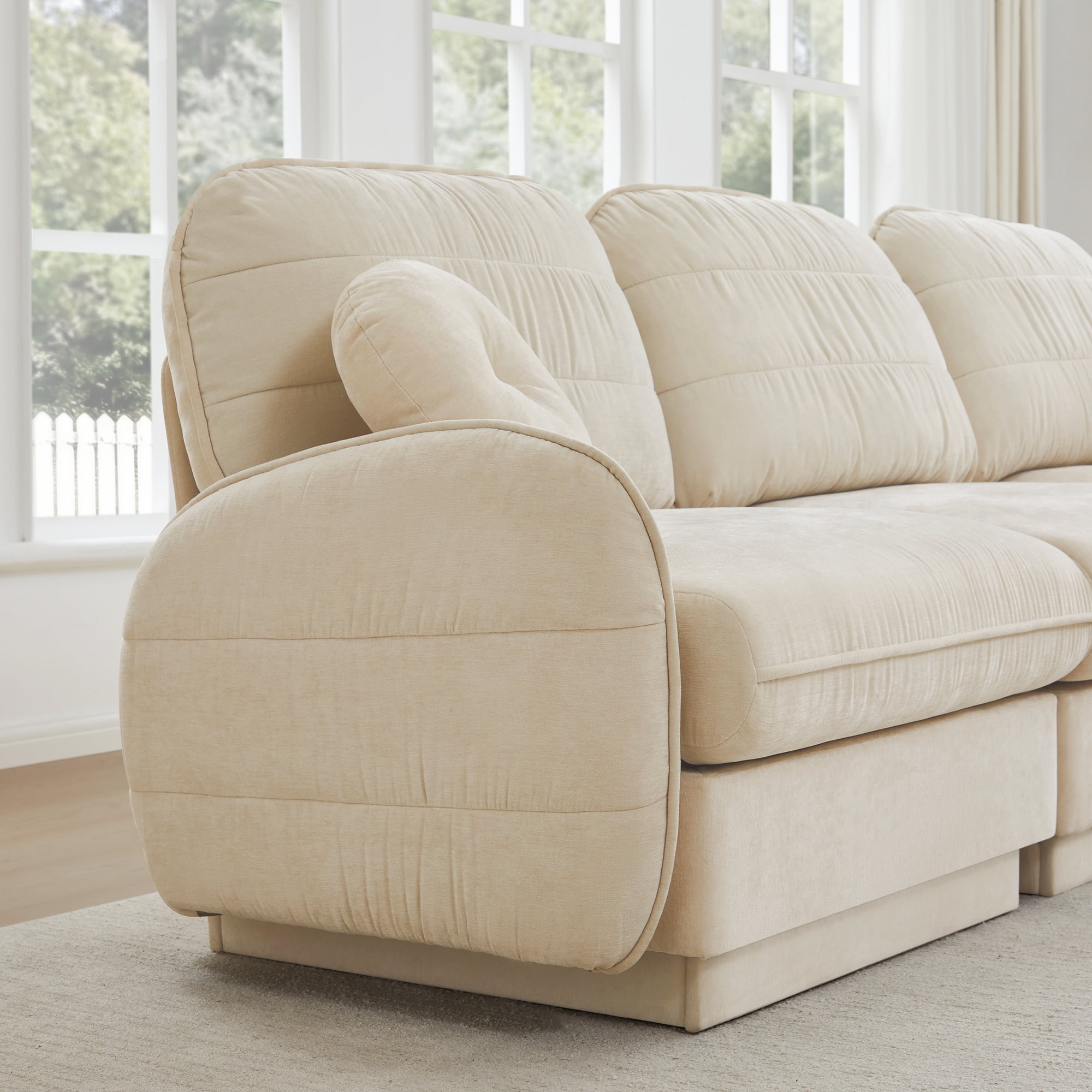 Mintazer 105" Chenille Cloud 3-Seater Modular Sectional Sofa with 2 Round Pillows, Easy Assembly Ergonomic Sofa Couch for Living Room, Apartment, Cream