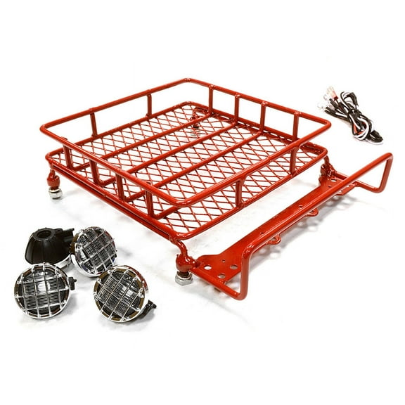 Integy RC Toy Model Hop-ups C25608RED V3 Realistic 1/10 Scale Metal Luggage Tray 144x116mm with 4 LED Spot Light Set