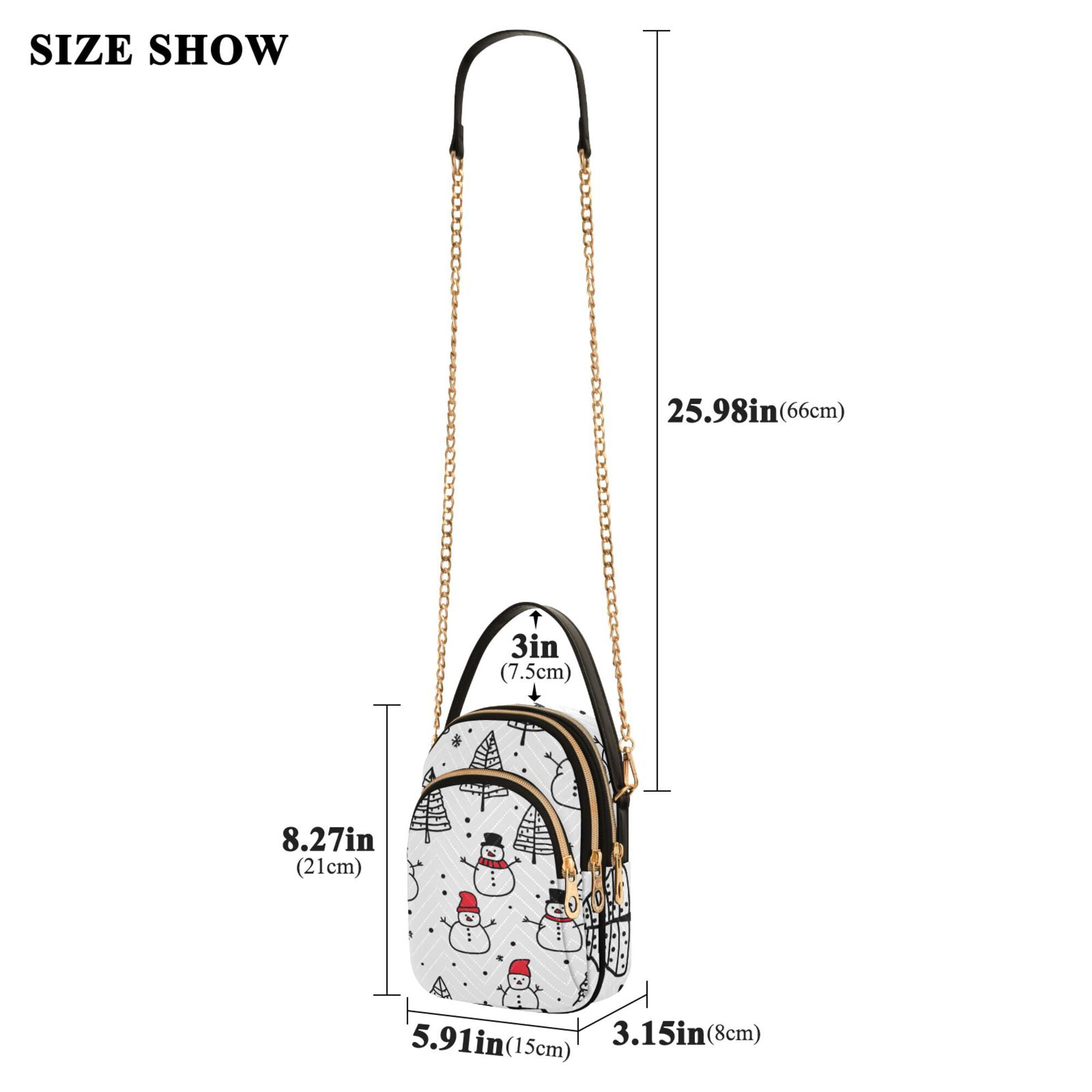 FORMRS Crossbody Bag for Women Quilted Travel Shoulder Cell Phone Purse with Chain Strap Handbag, Black Cartoon Snowmen