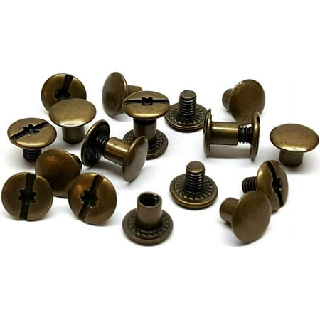 

10 Pack 1/4 Antiqued Brass Chicago Screws with Grips