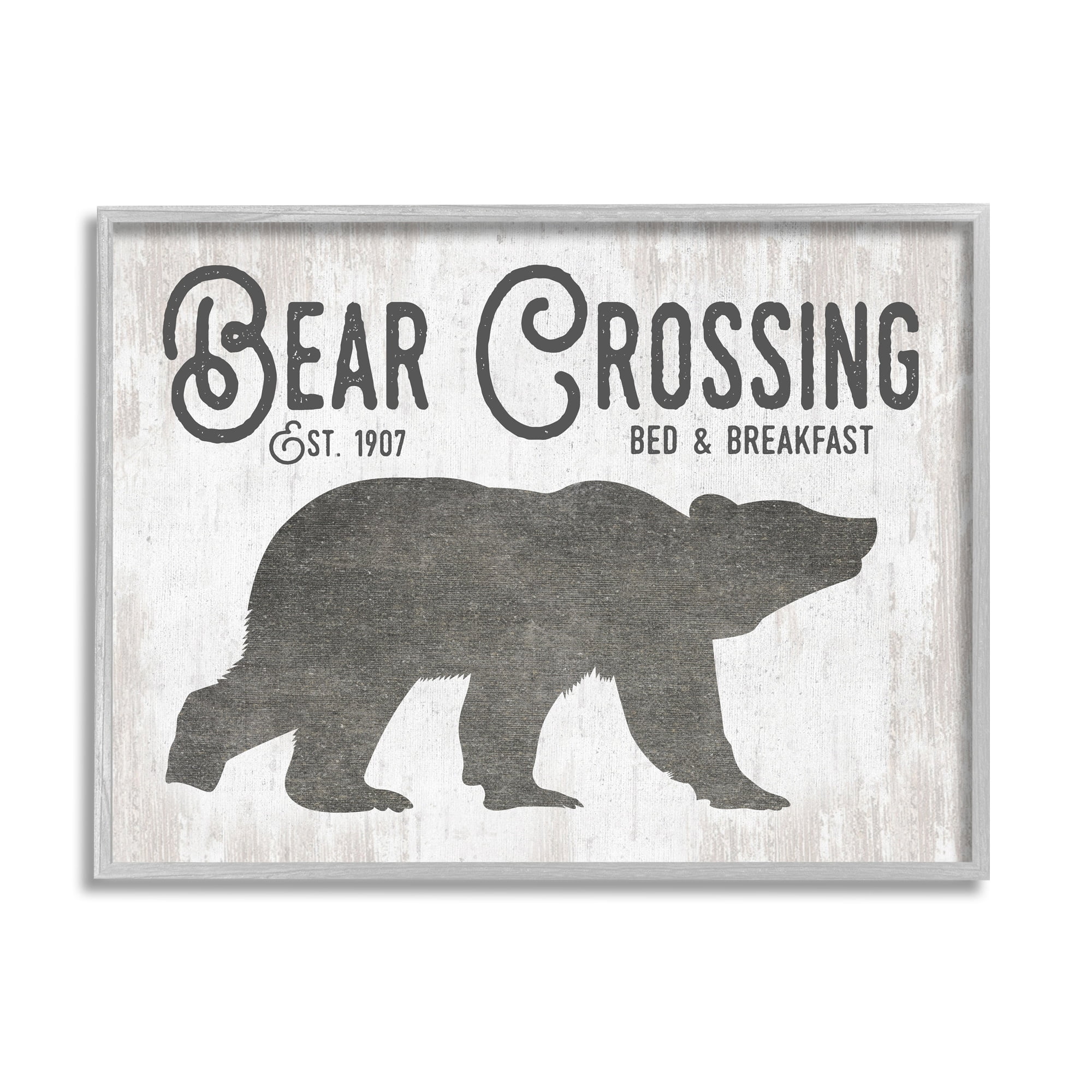 Stupell Industries Bear Crossing Silhouette Wildlife Rustic Cabin Signage Graphic Art Gray Framed Art Print Wall Art, Design by Lettered and Lined